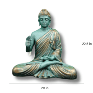 Seated Buddha Resin Statue with Verdigris Bronze Finish – 22.5-Inch Spiritual Décor Sculpture