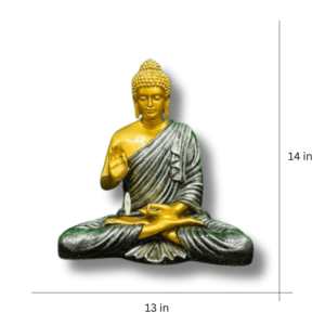 Seated Buddha Resin Statue with Gold Finish – Handcrafted Spiritual Décor Sculpture